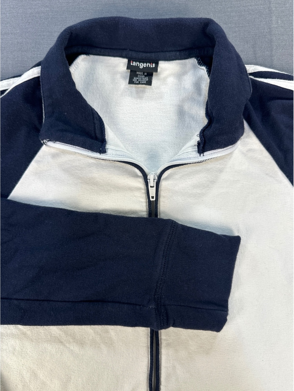 Tangents Men Track Jacket Medium Navy White Cotton Spandex